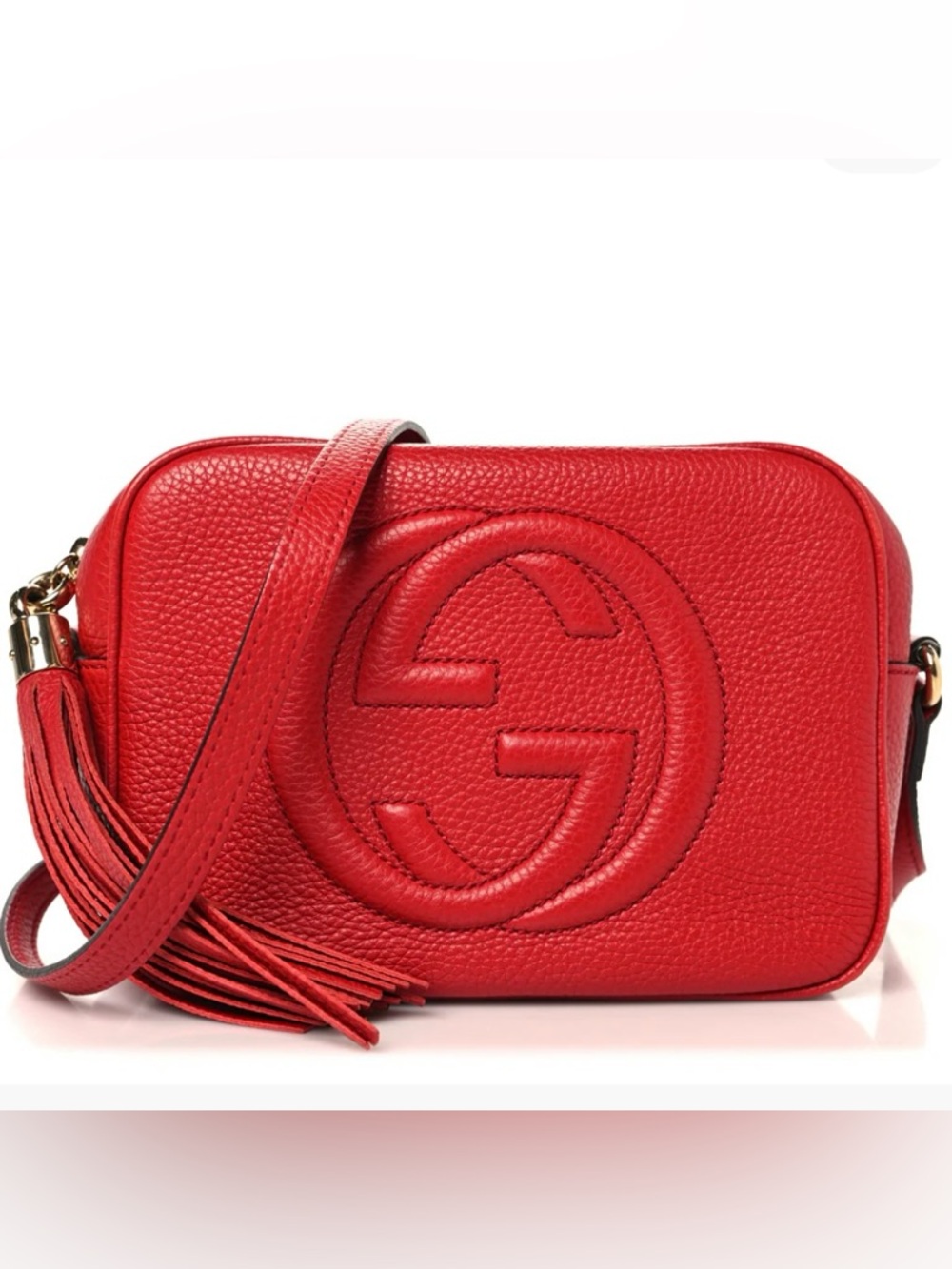 Gucci Red Soho Disco Embossed GG Leather Crossbody with Tassel
